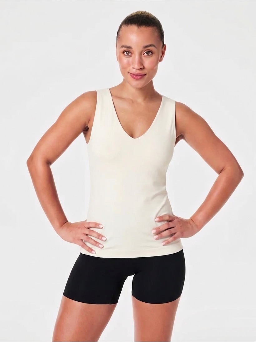 Spanx Cami Tank Top Smoothing Shaping Camisole Slims Shapewear Cream V-Neck Xs